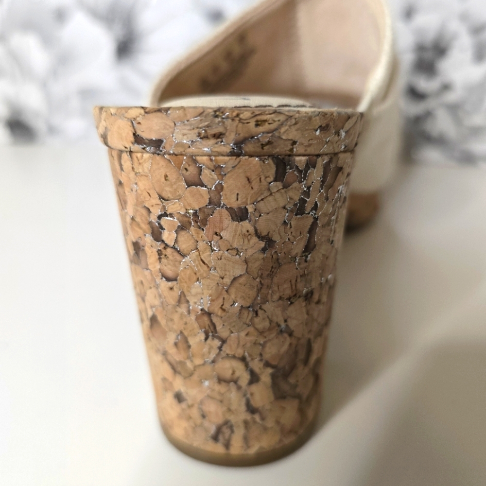 LifeStride Laguna • Size 10 Heels Cream Daisy Cork Heel Mules Opentoe Slides - Picture 5 of 9